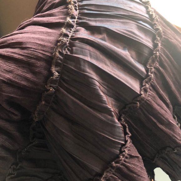 Chocolate brown crepe and corduroy tiered skirt - Picture 3 of 14